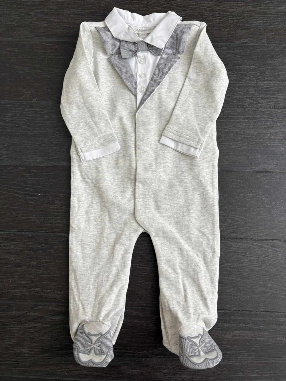 Light Gray Bow-Tie Footed One-Piece for Kids